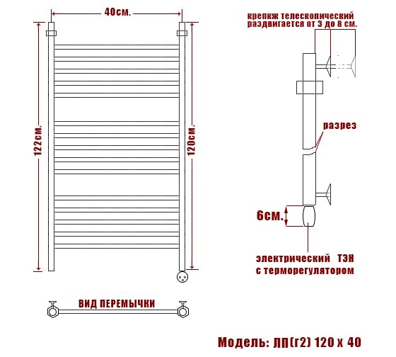 Электрический полотенцесушитель Ника CLASSIC ЛП Г2 100/40 прав