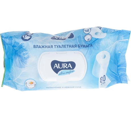 Влажная туалетная бумага AURA ULTRA COMFORT с крышкой 80 шт  32659