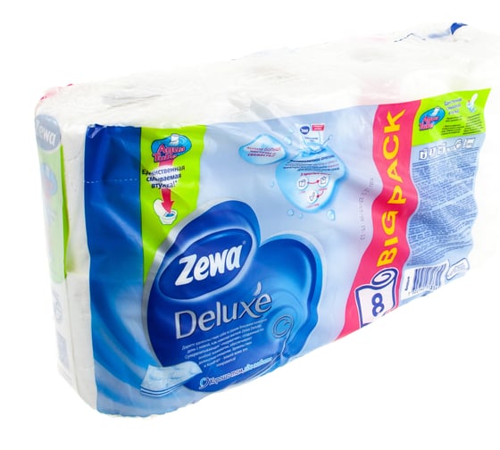 Туалетная бумага ZEWA DELUXE БЕЛАЯ 3-х слойная, 8 шт 6316