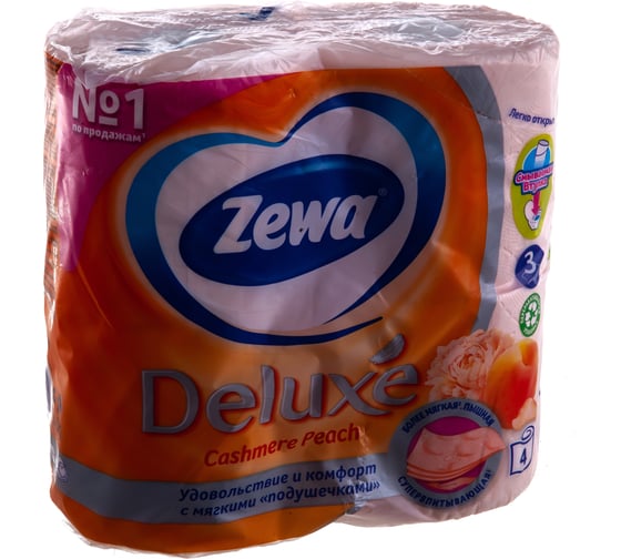 Туалетная бумага ZEWA DELUXE ПЕРСИК 3-х слойная, 4 шт 6319