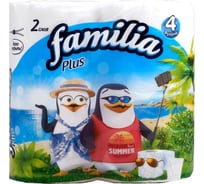 Туалетная бумага FAMILIA PLUS ЛЕТО Белая 2 слоя, 4 рулона 1015031390