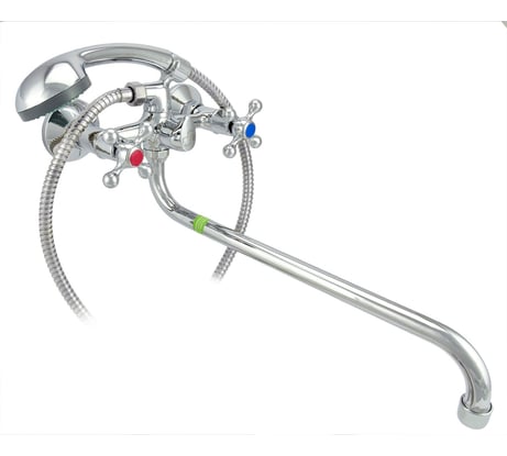 Ванно-душевой двуручный смеситель Eleanti со шлангом, хромированной лейкой и кронштейном 0402.895