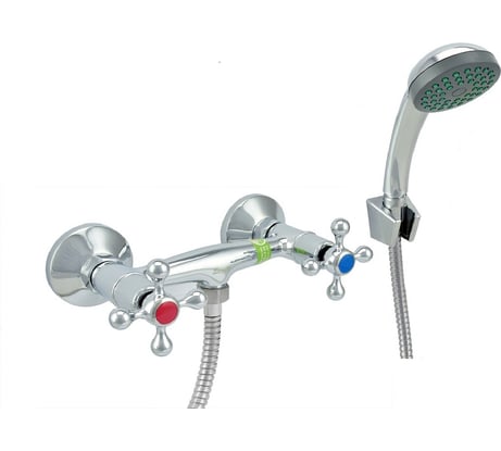 Двуручный смеситель для душа Eleanti с металлическим шлангом, хромированной лейкой и кронштейном 0402.897