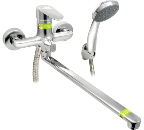 Ванно-душевой одноручный смеситель Eleanti с металлическим шлангом, хромированной лейкой 0402.927