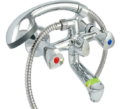 Ванно-душевой двуручный смеситель Eleanti со шлангом, хромированной лейкой и кронштейном 0402.887