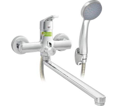 Ванно-душевой одноручный смеситель Eleanti с металлическим шлангом, хромированной лейкой и кронштейном 0402.937