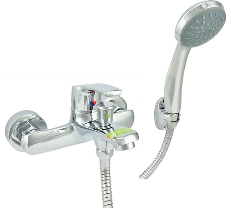 Ванно-душевой одноручный смеситель Eleanti с металлическим шлангом, хромированной лейкой и кронштейном 0402.936