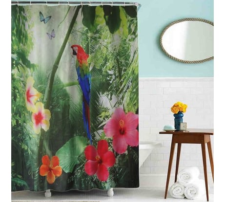Тканевая шторка для ванны Melodia della vitaMZ-49 Попугай 180х200см 20819