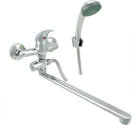 Ванно-душевой смеситель Juguni одноручный с металлическим шлангом и хромированной лейкой 0402.941