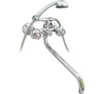 Ванно-душевой смеситель Juguni двуручный с металлическим шлангом и хромированной лейкой 0402.960