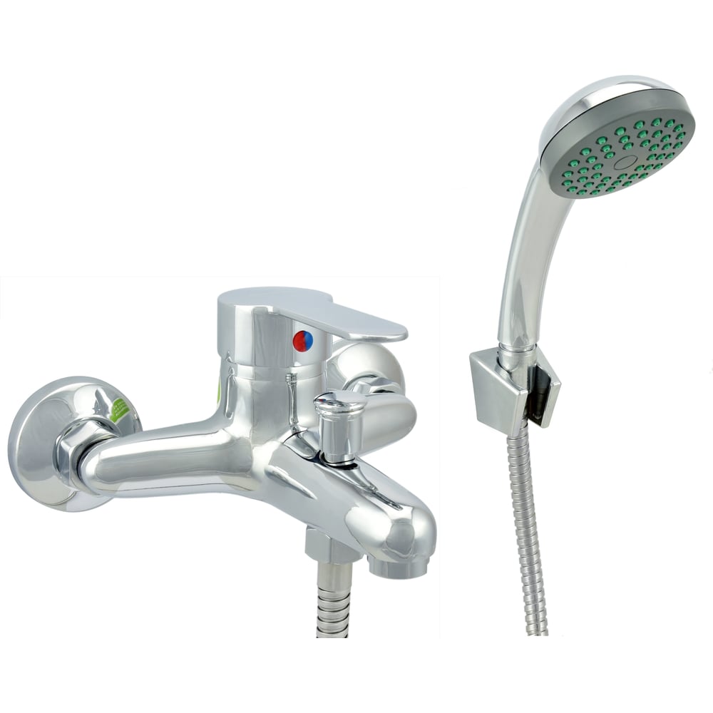 Ванно-душевой смеситель Juguni одноручный, со шлангом и хромированной ...