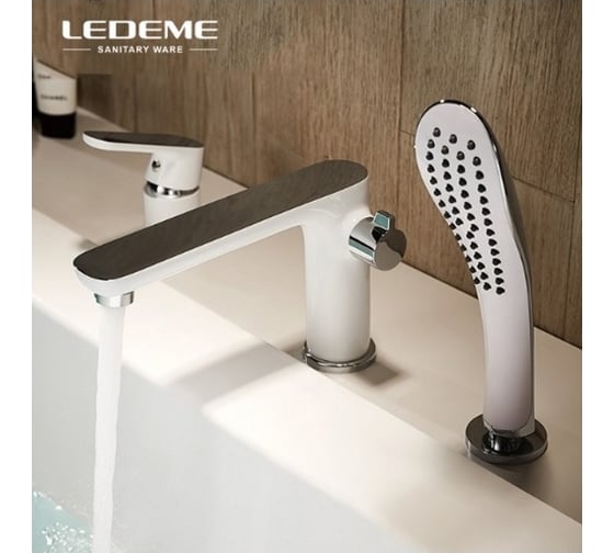 Врезной смеситель на ванну LEDEME на 3 отверстия хром /белый, L1153W 89291