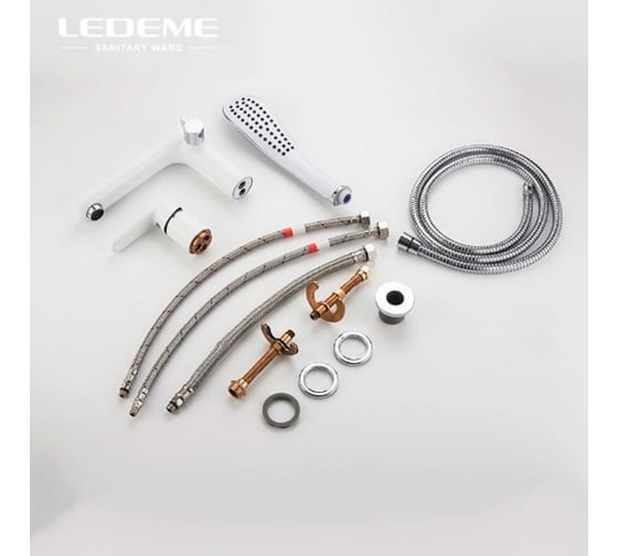 Врезной смеситель на ванну LEDEME на 3 отверстия хром /белый, L1153W 89291