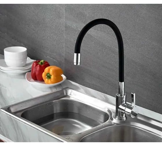 Смеситель Ledeme для кухни с гибким изливом шлангом хром/черный L4898-2
