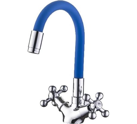 Смеситель для кухни LEDEME гибкий шланг, крест, синий, L1319-6 65843