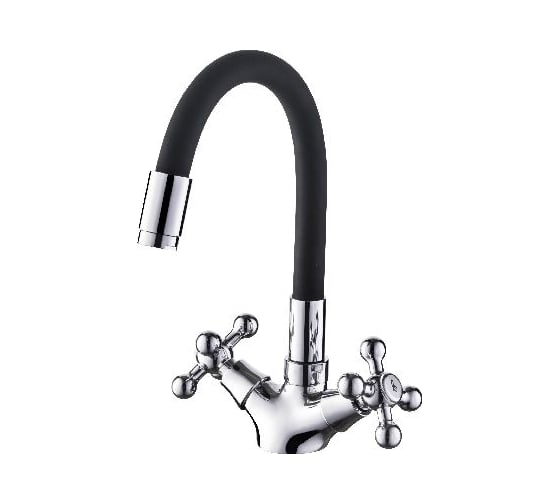 Смеситель для кухни LEDEME гибкий шланг, крест, чёрный, L1319-2 65841 1