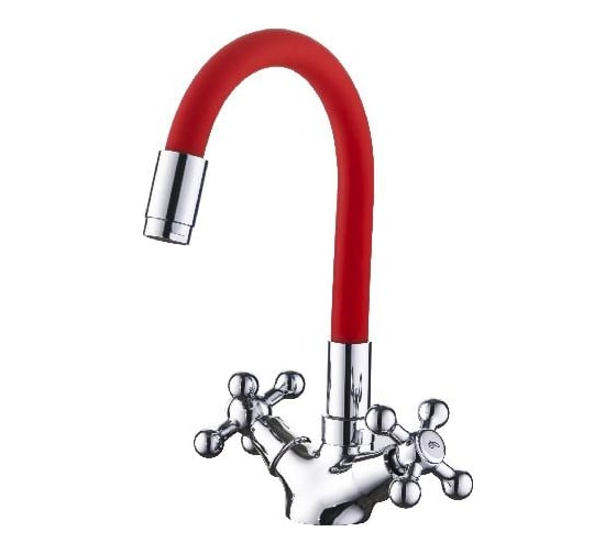 Смеситель для кухни LEDEME гибкий шланг, крест, красный, L1319-1 65840