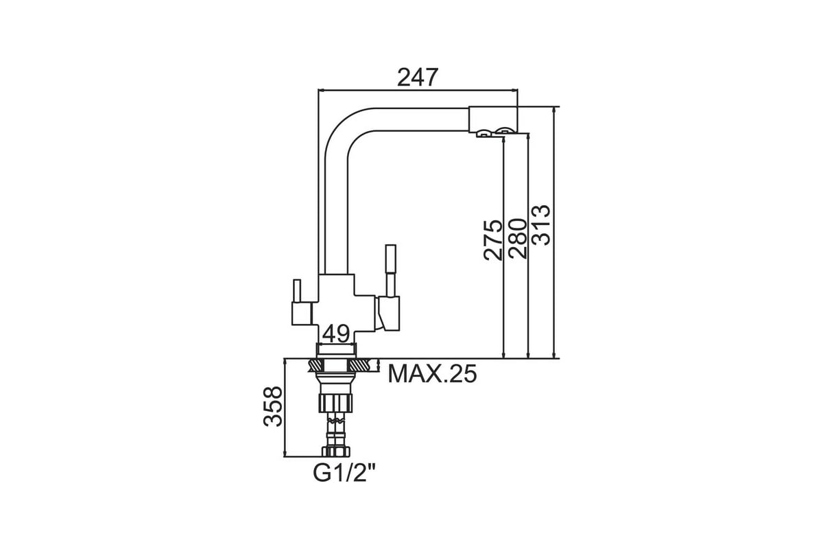 L74155 3 ledeme смеситель для кухни с подключением фильтра питьевой воды