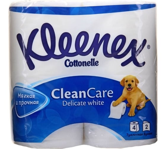 Туалетная бумага KLEENEX Деликат Уайт неароматизированная, 2-х слойная, 4 шт, new design 22528 1