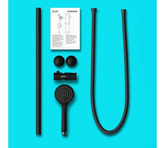 Душевой комплект Dorff Comfort, ручной душ 1F, стойка 600 мм, черный D0108000BL