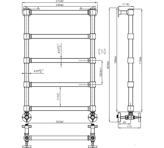 Полотенцесушитель IRSAP Serenade для ГВС 778/546 CL.54 B01 brushed bronze SGP054B54IR01NNN01