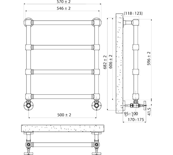 Полотенцесушитель IRSAP Serenade для ГВС 596/546 CL.54 B01, brushed bronze SGS054B54IR01NNN02