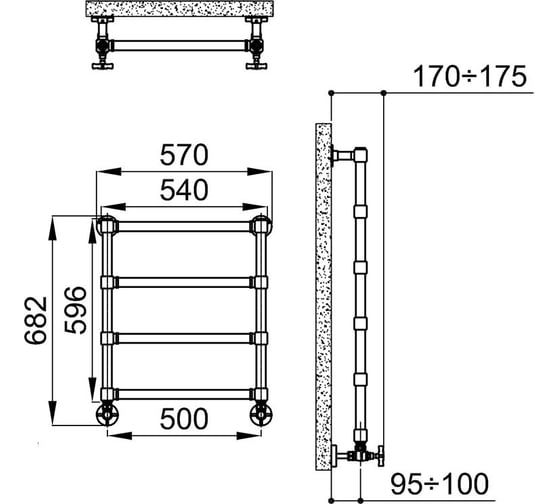 Полотенцесушитель IRSAP Minuette для ГВС 596/540 CL.50 T01 4 трубки, chrome MGS054B50IR01NNN01