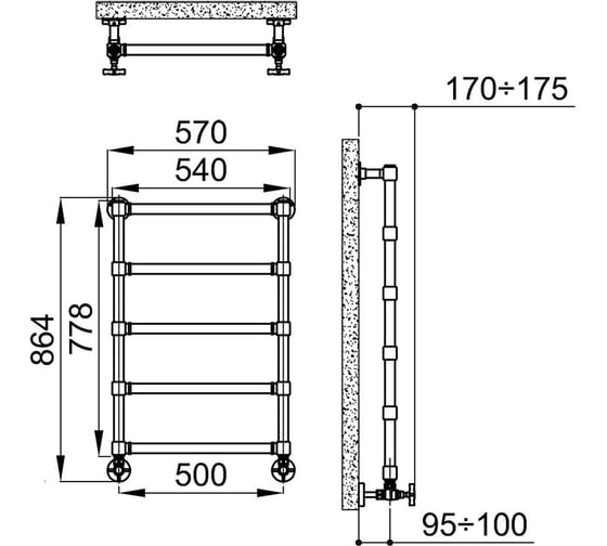 Полотенцесушитель IRSAP Minuette для ГВС 778/540 CL.50 T01 5 трубок, chrome MGP054B50IR01NNN01