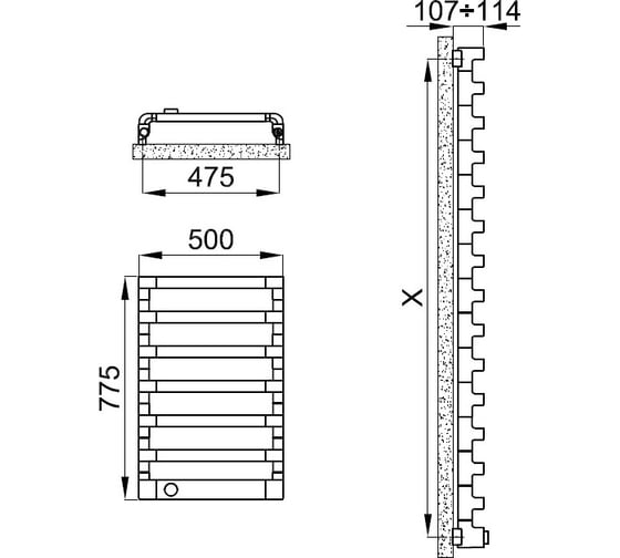 Полотенцесушитель IRSAP STEP-E 775/500 электрический, CL.50 T01, chrome SEP050T50IR01NNN03