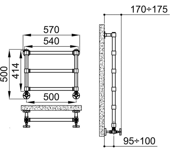 Полотенцесушитель IRSAP Minuette для ГВС 414/540 CL.54 T01 3 трубки, bronze MGU054B54IR01NNN01