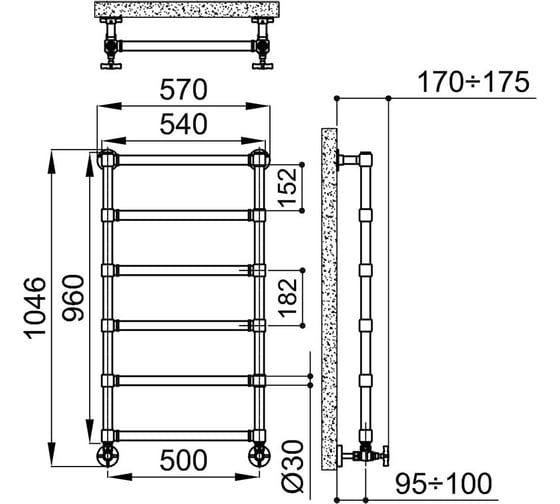 Полотенцесушитель IRSAP Minuette для ГВС 960/540 CL.50 T01 6 трубок, chrome MGM054B50IR01NNN01