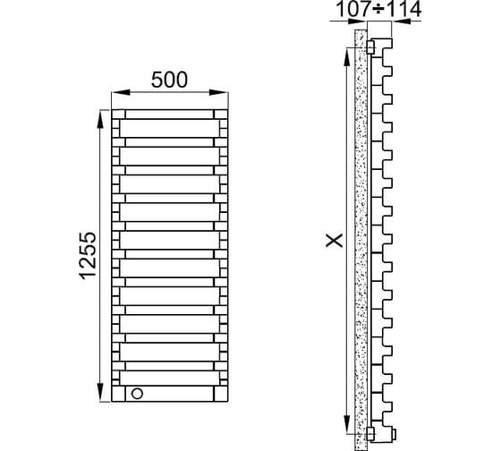 Полотенцесушитель IRSAP STEP-E 1255/500 электрический, CL.2E T01, SEL050T2EIR01NNN02
