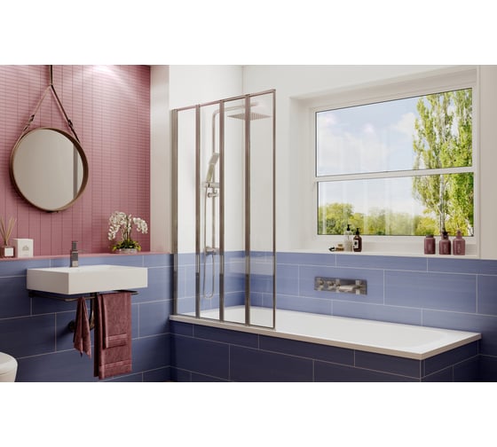 Стеклянная шторка для ванной со складывающимися во внутрь дверями Ambassador Bath Screen: левосторонняя ширма для ванны стекло 4 мм, перегородка для душа 100 см с покрытием EasyClean 16041111L