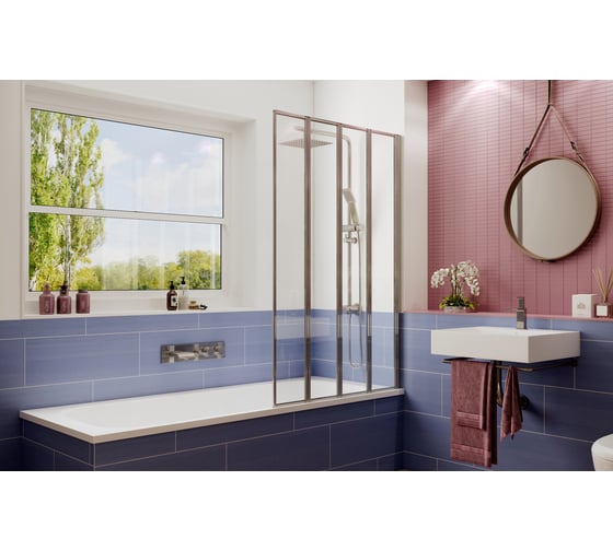 Стеклянная шторка для ванной со складывающимися во внутрь дверями Ambassador Bath Screen: правосторонняя ширма для ванны стекло 4 мм, перегородка для душа 100 см с покрытием EasyClean 16041111R