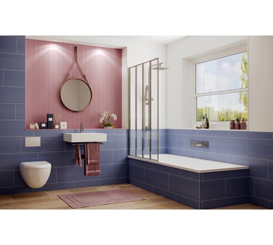 Стеклянная шторка для ванной со складывающимися во внутрь дверями Ambassador Bath Screen: левосторонняя ширма для ванны стекло 4 мм, перегородка для душа 90 см с покрытием EasyClean 16041110L