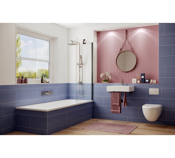 Стеклянная шторка для ванной с неподвижной дверью Ambassador Bath Screen: ширма для ванны стекло 6 мм, перегородка для душа 80 см с покрытием EasyClean 16041207