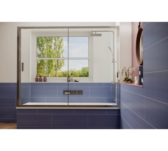 Стеклянная шторка для ванной с раздвижной дверью Ambassador Bath Screen: ширма для ванны стекло 6 мм, перегородка для душа 170 см с покрытием EasyClean 16041105