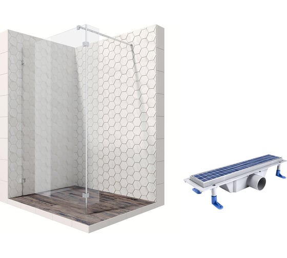 Душевая перегородка 100x25 см с трапом и свободным входом Ambassador Walk-in: душевая ширма 8 мм, профиль хром, перегородка для душа стеклянная с защитой от разводов EasyClean 15031106-ST1 1