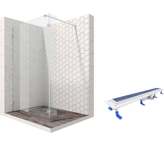 Душевая перегородка 100x25 см с трапом и свободным входом Ambassador Walk-in: душевая ширма 8 мм, профиль хром, перегородка для душа стеклянная с защитой от разводов EasyClean 15031106-ST12 1