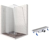 Душевая перегородка 100x25 см с трапом и свободным входом Ambassador Walk-in: душевая ширма 8 мм, профиль хром, перегородка для душа стеклянная с защитой от разводов EasyClean 15031106-ST2