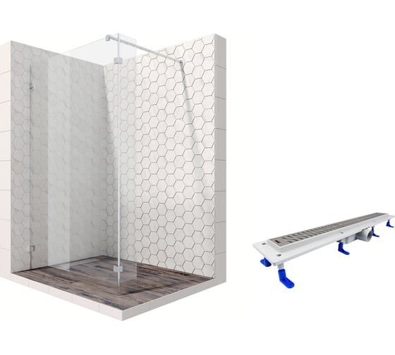 Душевая перегородка 100x25 см с трапом и свободным входом Ambassador Walk-in: душевая ширма 8 мм, профиль хром, перегородка для душа стеклянная с защитой от разводов EasyClean 15031106-ST11 1