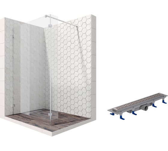 Душевая перегородка 110x25 см с трапом и свободным входом Ambassador Walk-in: душевая ширма 8 мм, профиль хром, перегородка для душа стеклянная с защитой от разводов EasyClean 15031107-ST7 1