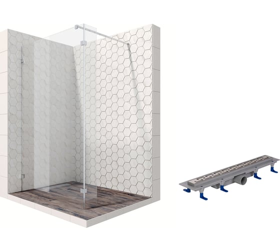 Душевая перегородка 110x25 см с трапом и свободным входом Ambassador Walk-in: душевая ширма 8 мм, профиль хром, перегородка для душа стеклянная с защитой от разводов EasyClean 15031107-ST6 1