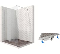 Душевая перегородка 120 см с трапом и свободным входом Ambassador Walk-in: душевая ширма 8 мм, профиль хром, перегородка для душа стеклянная с защитой от разводов EasyClean 15031104-ST20