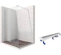 Душевая перегородка 120 см с трапом и свободным входом Ambassador Walk-in: душевая ширма 8 мм, профиль хром, перегородка для душа стеклянная с защитой от разводов EasyClean 15031104-ST14