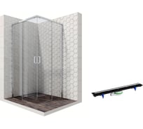 Душевой уголок 100x100 с трапом и раздвижными дверями Ambassador Queen: душевое ограждение 6 мм, профиль хром, ограждение для душа с покрытием EasyClean 11011105-PR2