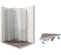 Душевой уголок 100x100 с трапом и раздвижными дверями Ambassador Queen: душевое ограждение 6 мм, профиль хром, ограждение для душа с покрытием EasyClean 11011102-ST10