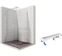 Душевой уголок 100x100 с трапом и распашной дверью Ambassador Abner: левостороннее душевое ограждение 8 мм, профиль хром, ограждение для душа с покрытием EasyClean 10011102L-ST5