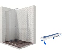 Душевой уголок 100x100 с трапом и распашной дверью Ambassador Diamond: левостороннее душевое ограждение 6 мм, профиль хром, ограждение для душа с покрытием EasyClean 12011106L-ST7