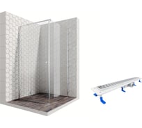 Душевой уголок 100x100 с трапом и распашной дверью Ambassador Diamond: левостороннее душевое ограждение 6 мм, профиль хром, ограждение для душа с покрытием EasyClean 12011103L-ST8